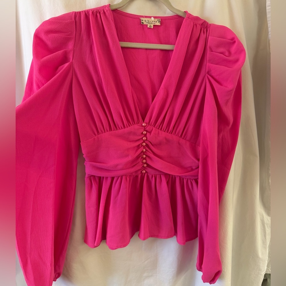 Zara Vibrant Pink Blouse with Ruched Detail Medium